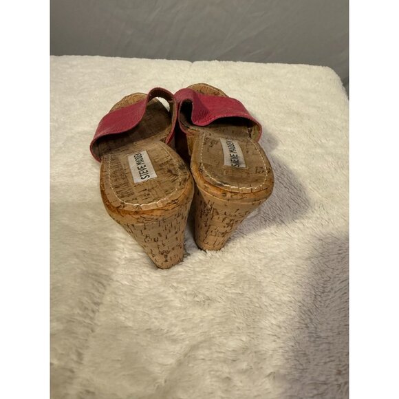 Steve Madden Womens Pink Leather Wedges Heels Cork Look Slide On Womens Size 8 - Picture 4 of 5